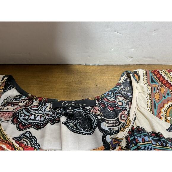 Calessa Tunic XL Floral Shoulder Show Embroidered Boho Top - Picture 5 of 14